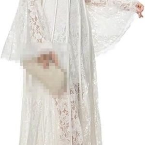 Vintage Lace Hollow Out Flowing Long Skirt Women's Striped Slim Fit Flare Sleeve Dresses French Solid Suspender Travel Dress
