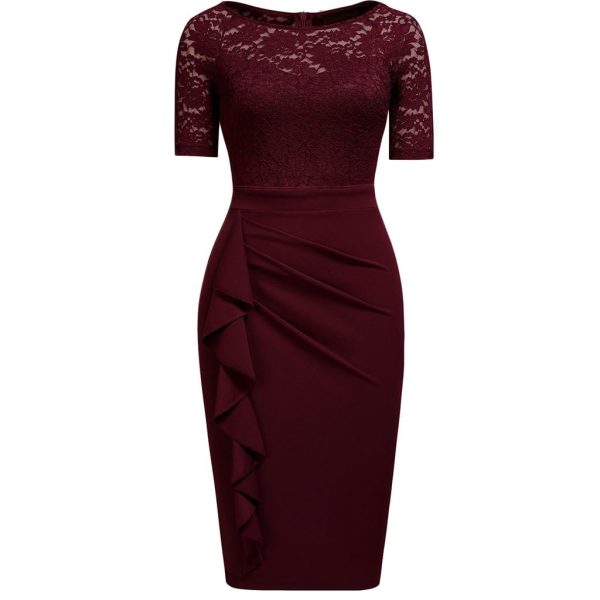 Women's Cocktail Dress Wedding Guest Dinner Lace Flounce Elegant Leisure Work Slim Body Retro(White-Dinosaur Doodle4,Medium)