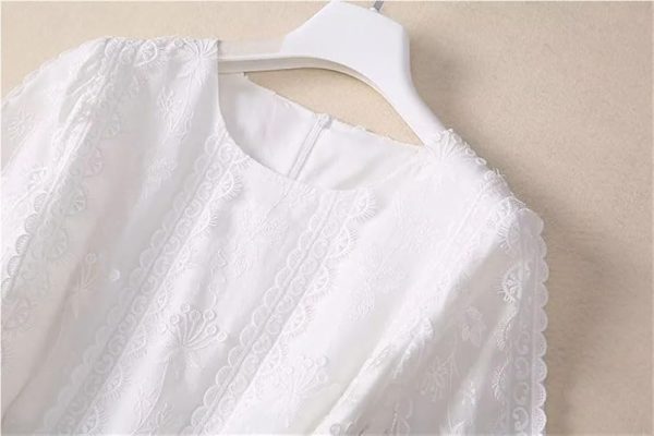 Women's White Vintage Casual Daily Wear Vacation Dresses Flower Embroidery Lace Princess Dress