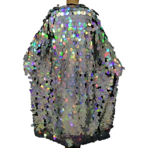 Female Long Sequins Coats Loose Long Sleeve Gold Red Green Pink Silver Casual Jackets Prom Party Singer Dancer One Size
