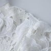 Women Sexy Hollow Out Lace Long Stand Collar Short Sleeve High Waist Elegant Dinner Dress