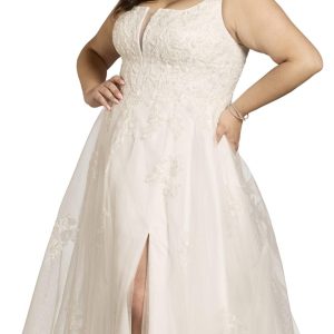 Square Neck Tulle and Lace Ball Gown Wedding Dress