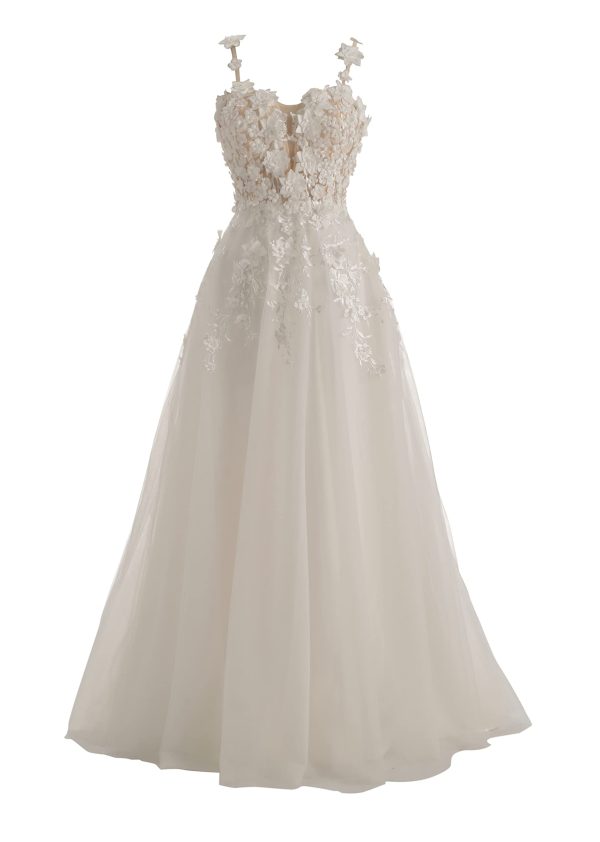 Lace Train Wedding Dress for Bride Aline Applique Bride Dress Long Tulle Off Shoulder Strapless