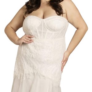 Strapless Beaded Lace Mermaid Wedding Dress