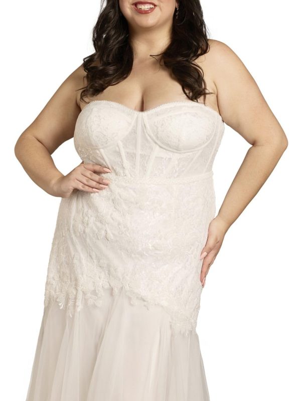 Strapless Beaded Lace Mermaid Wedding Dress
