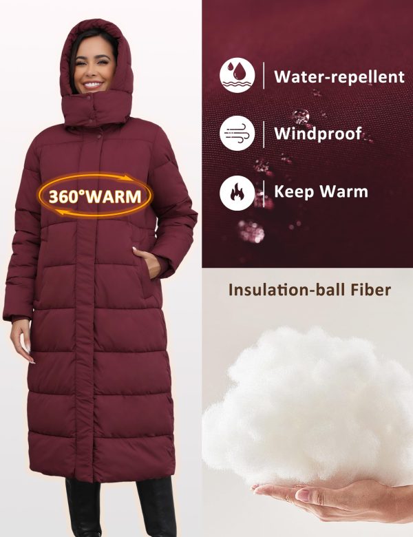 Women's Down Coat with Detachable Hood, Long Puffer Coat Women Winter Jacket