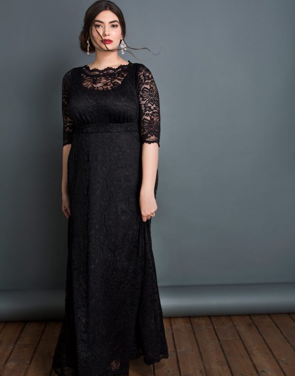 Women??s Plus Size Leona Lace Gown, Maxi Dress Formal Evening Ball Gown with Side Pockets for Wedding Guest