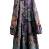 Women Winter Trench Coat Long Overcoat Printed Windbreaker Vintage Chinese Fleece Lined Warm Jacket