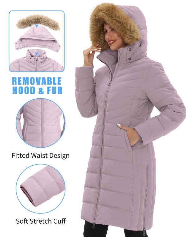 Women's Winter Coats Warm Thicken Long Puffer Jacket Waterproof Quilted Parka with Removable Faux Fur Hood