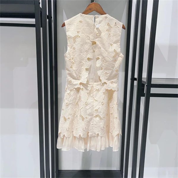 Women's 2025 Backless Lace Dress - Summer Ruffle Crewneck Elegant