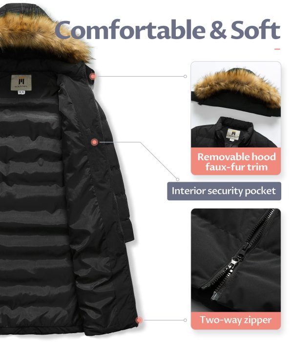 Women's Long Winter Faux Fur Coat Puffer Warm Jacket with Detachable Hood