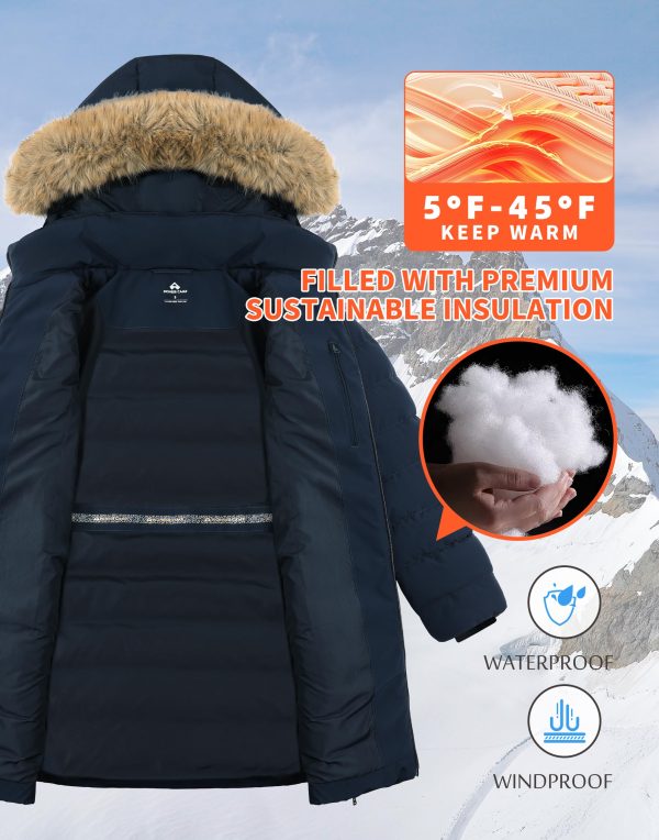 Women's Winter Coats Warm Thicken Long Puffer Jacket Waterproof Quilted Parka with Removable Faux Fur Hood